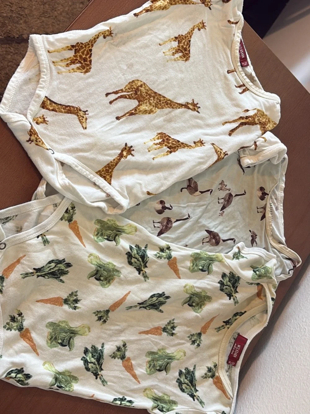 Milkbarn White One-Piece Bodysuits with Giraffe, Veggie & Flamingo Prints